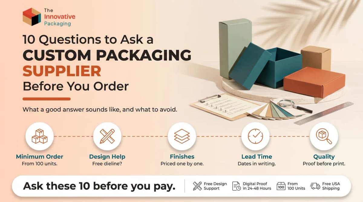 10 questions to ask a custom packaging supplier: minimum order, design help, finishes, lead time and quality